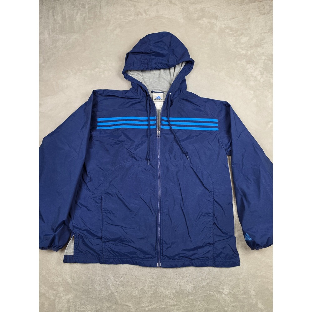 Vintage Adidas Lined Windbreaker Jacket Mens L Blue 3-Stripe Full Zip Hooded